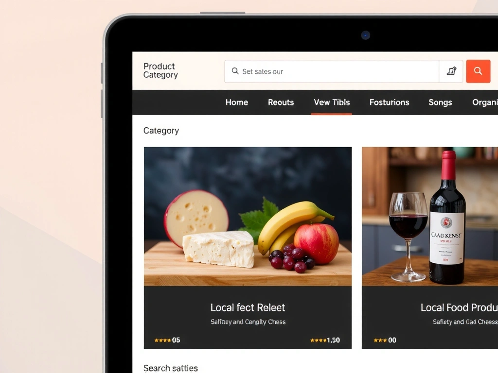Detailní pohled na uživatelské rozhraní e-shopu s kategoriemi produktů
