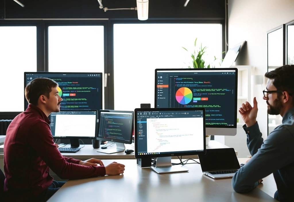 Professional team collaborating on a digital project