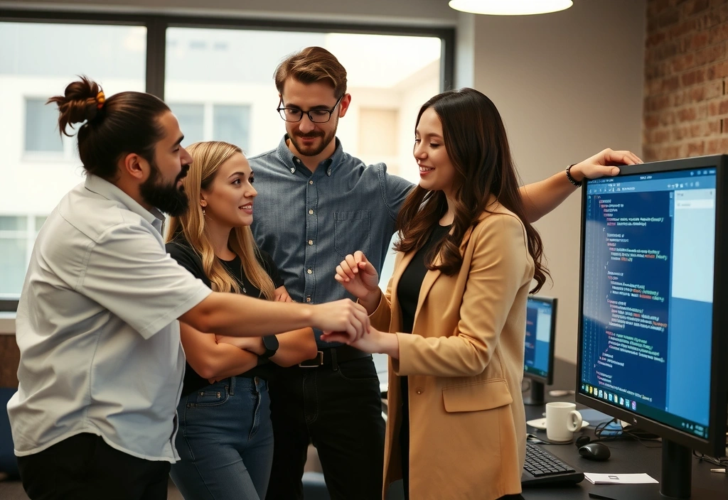 Tým spolupracující na digitálním projektu