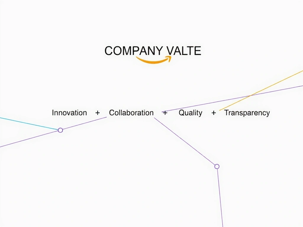 Abstraktní reprezentace firemních hodnot jako je inovace, spolupráce, kvalita a transparentnost, s jemnými digitálními prvky a propojenými linkami.