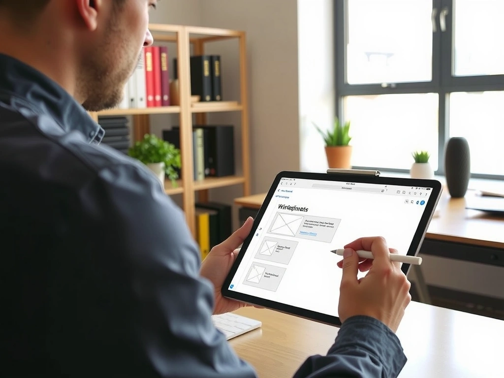 Creative web designer working on a UI/UX wireframe