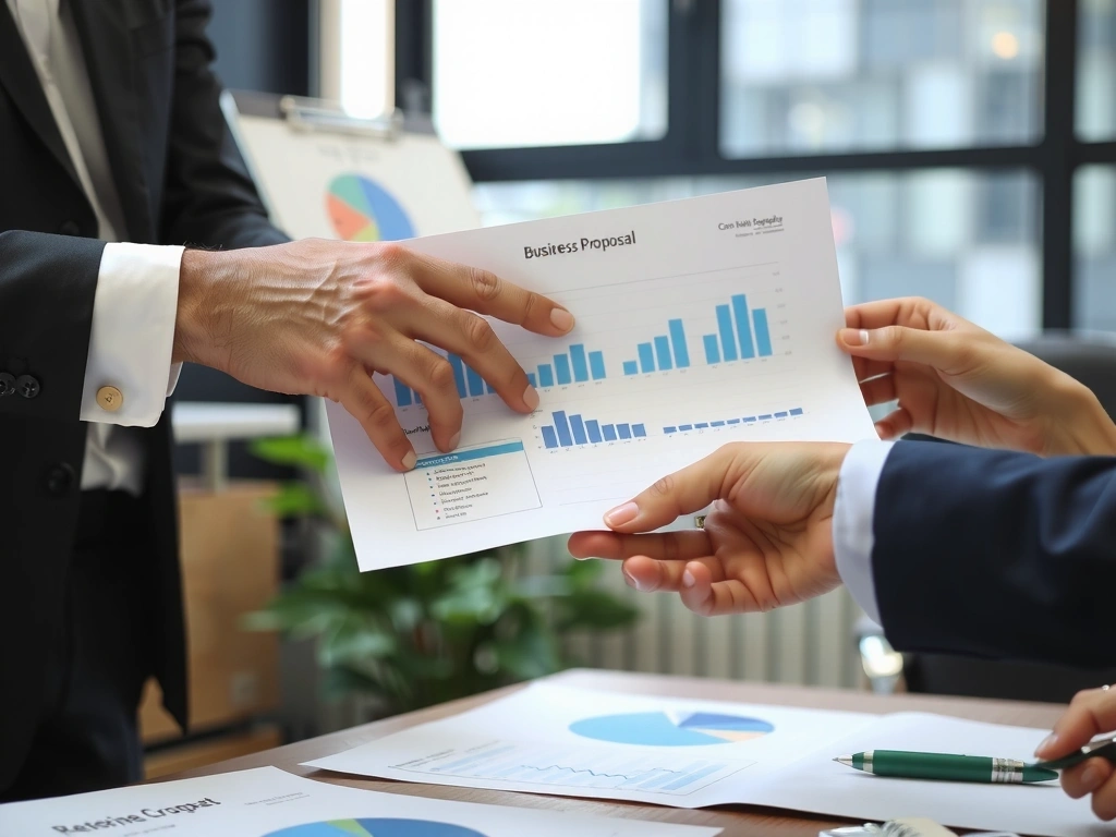 Ruce si vyměňují dokument s abstraktním konceptem obchodního návrhu