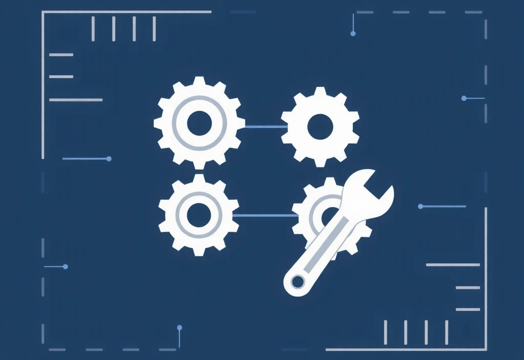 Gears and wrench icon, abstract IT support concept